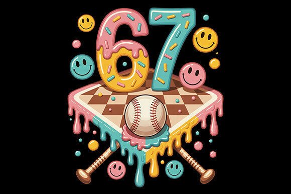 67 Ice Cream Drip Baseball Png, Number 67