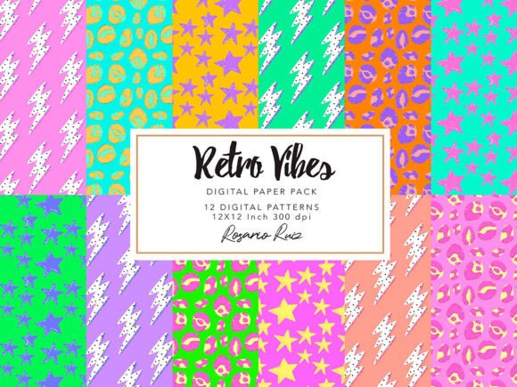 80s Digital Papers Neon Retro Patterns
