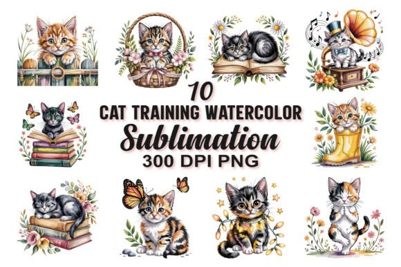 Cat Training Watercolor Sublimation PNG: A Unique Digital Resource for Creative Projects