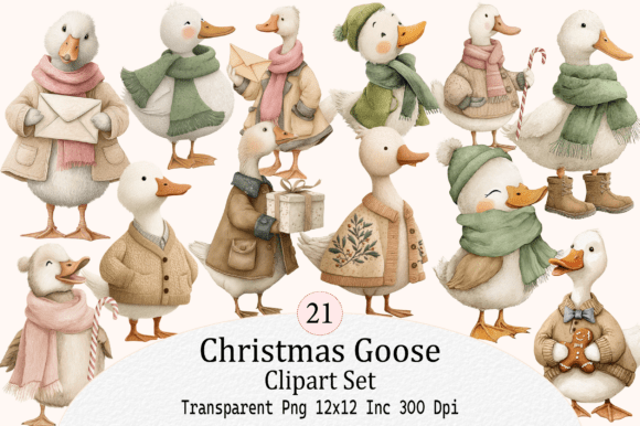 Christmas Goose Clipart Set