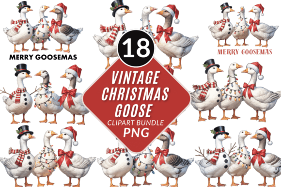 Christmas Goose Png Clipart Bundle