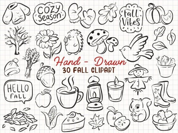 Handdraw Fall Clipart Autumn Cozy Season