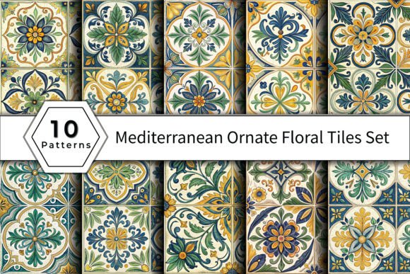 Mediterranean Ornate Floral Tiles Set