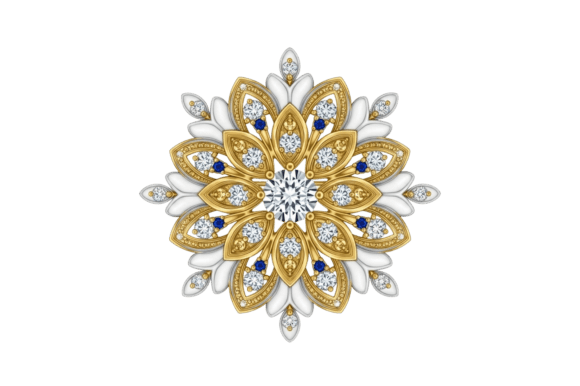 Ornate Flower Shaped Gold Brooch