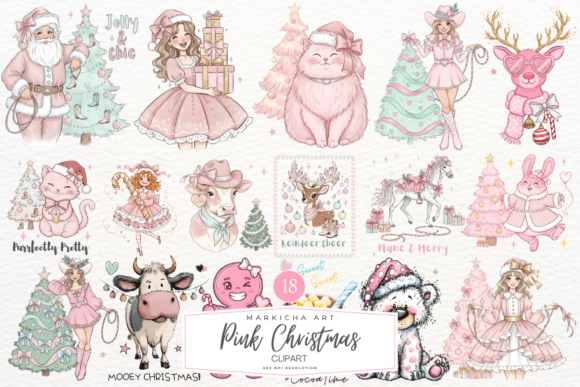 Pink Coquette Christmas Clipart Bundle