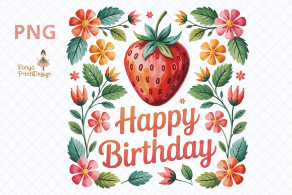 Strawberry Floral Happy Birthday Clipart: A Sweet Addition to Your Creative Projects