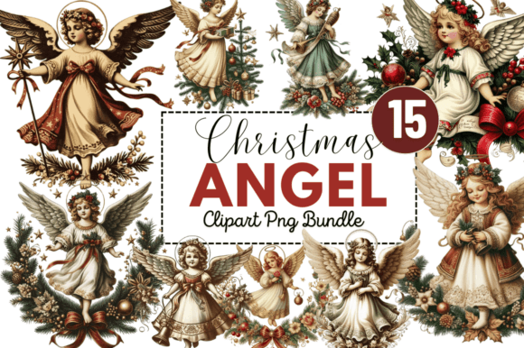 Vintage Christmas Angel Clipart Bundle