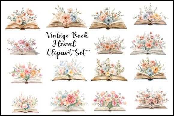 Watercolor Floral Book Vector Design Set